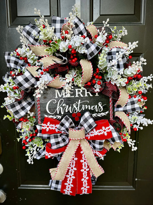 Buffalo Plaid Merry Christmas Wreath